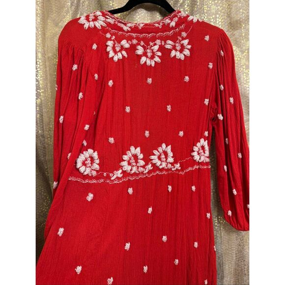 Free People Embroidered Fable Midi Dress Rock N Roll Red Medium - Picture 7 of 7